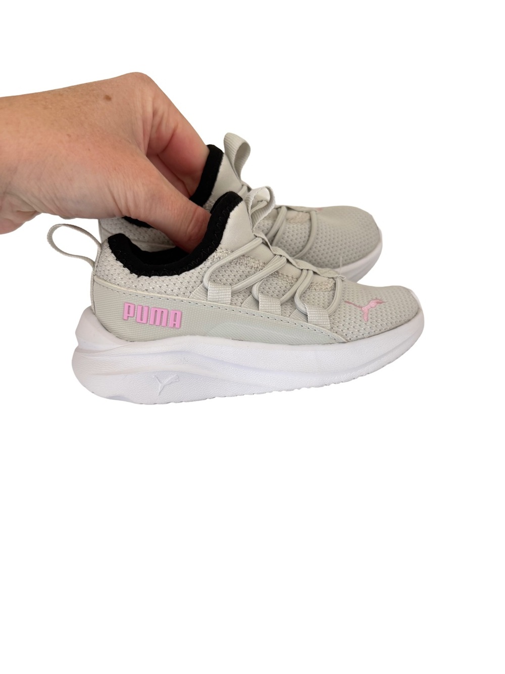 Puma Kids Light Gray and Pink Athletic Slip-On Sneakers